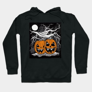 Pumpkin face scary with dark forest and full moon, cute Halloween Hoodie